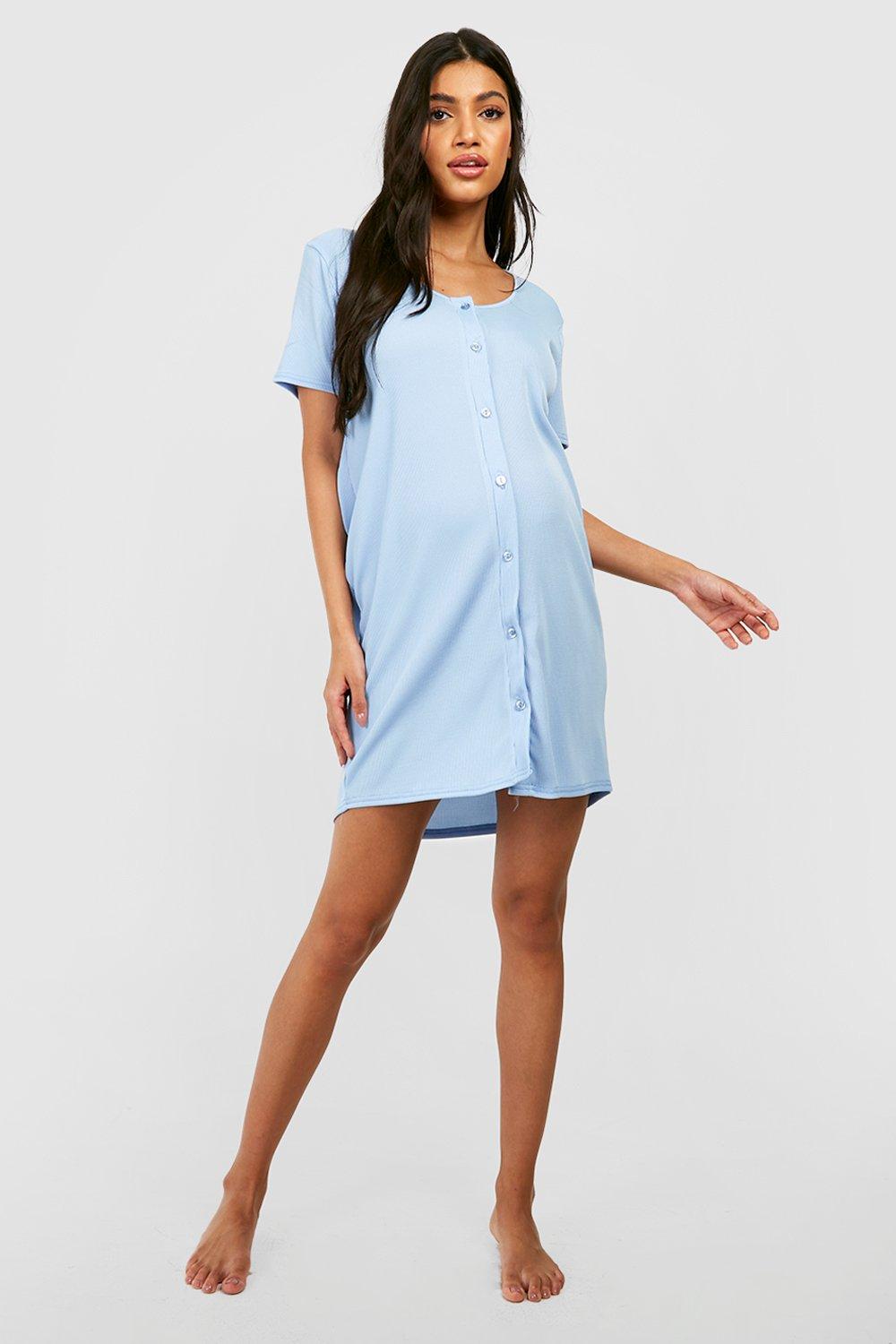 Maternity Rib Button Front Nightie boohoo DK